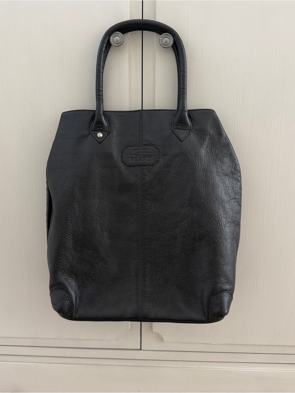 GF Ferre Leather Black Unisex Tote Bag Purse